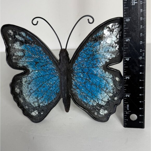 Blue Mosaic Butterfly Decor Freestanding Sculpture Indoor Outdoor Home Patio - Picture 9 of 12
